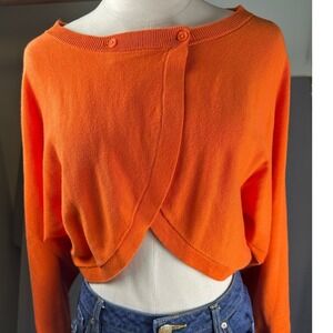Cabi Vibrant Orange Cropped Boho Knit Cardigan Sweater Shrug 3/4 Sleeve Top XL